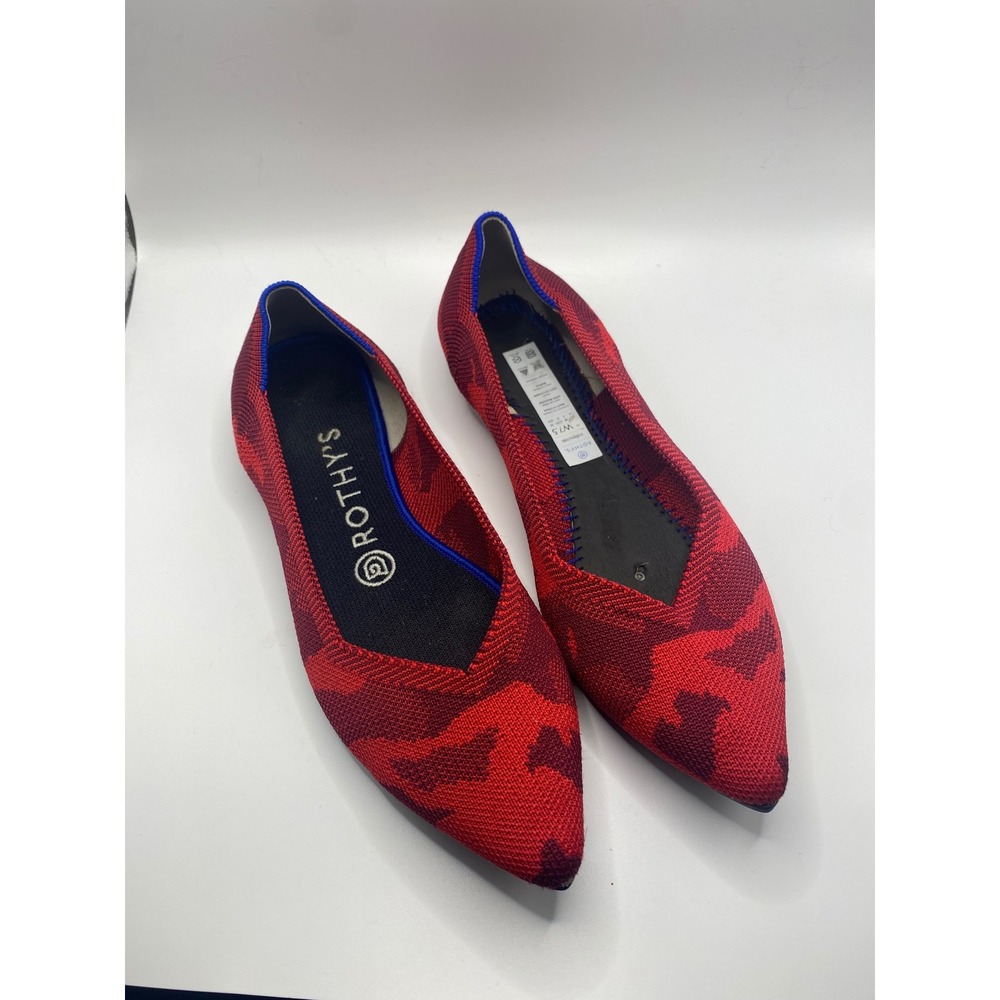 Rothys The Point Red Camo Knit Pointed Toe Ballet Flats Womens 7.5